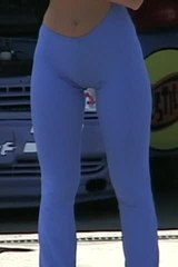 Car show model's sexy spandex cameltoe