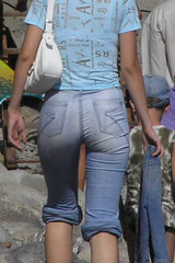Hunky ass chick in tight jeans